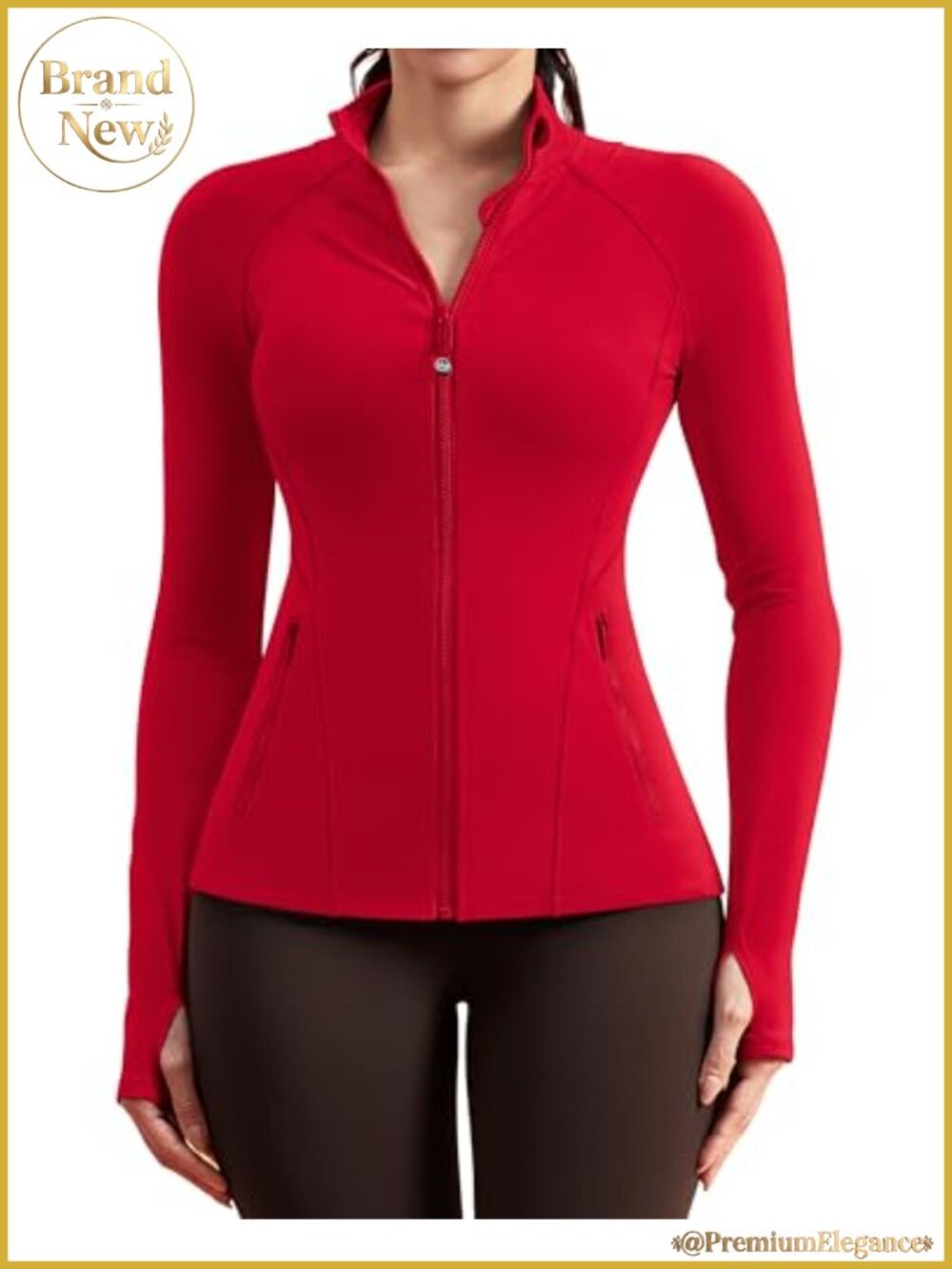 Workout Jacket Zip Up Long Sleeve Slim Fit Running Jacket Thumb Holes Nylon